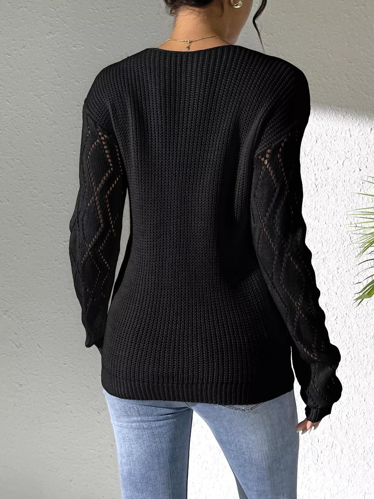 V-Neck Hollow Knit Sweater 