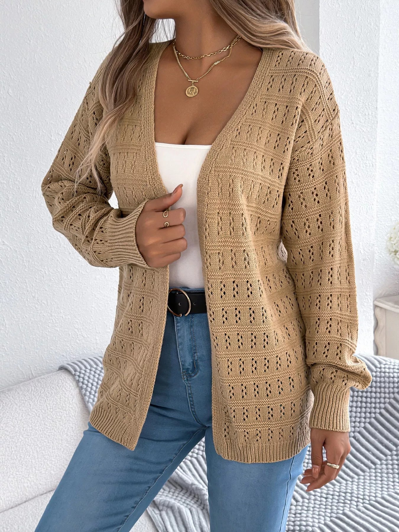 Open-Front Crochet Knit Cardigan 