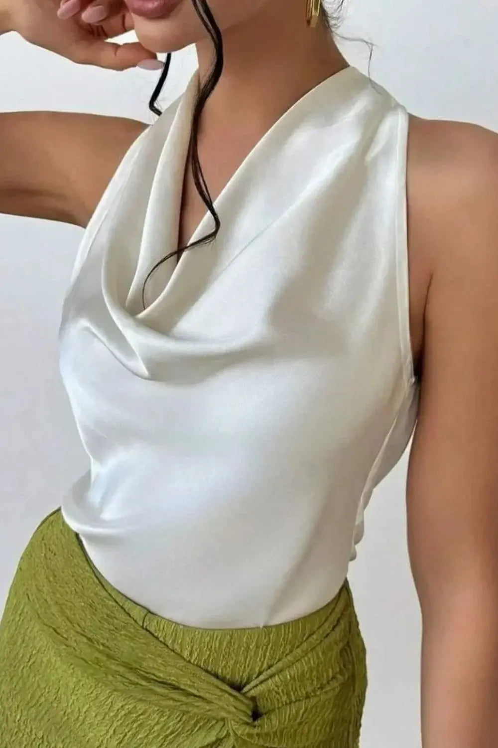 Satin Cowl Neck Sleeveless Blouse 