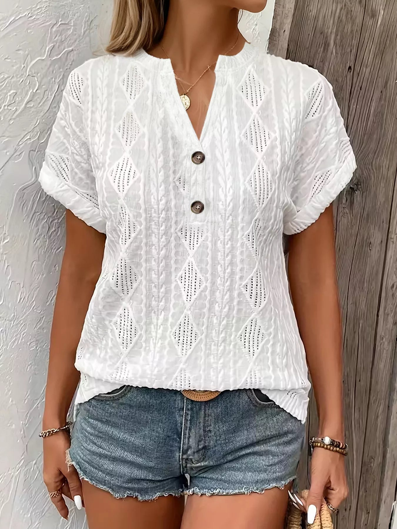 Diamond Pattern Short Sleeve Top 