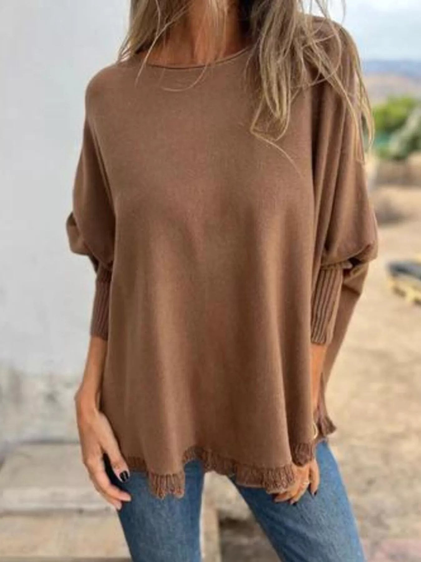 Full Size Round Neck Long Sleeve Knit Top with Lace Trim Plus Size 