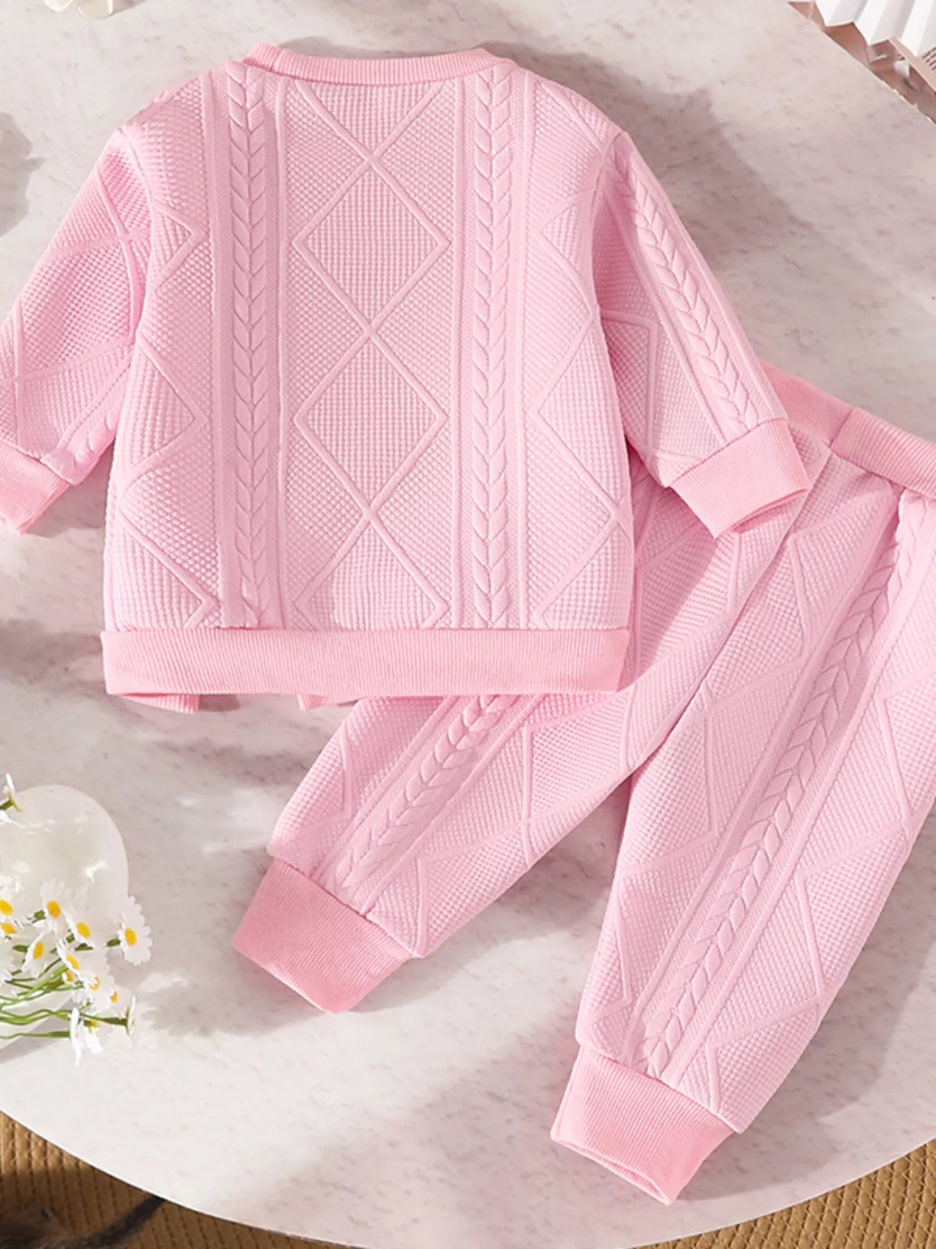 Children's Flower Textured Top and Pants Set 