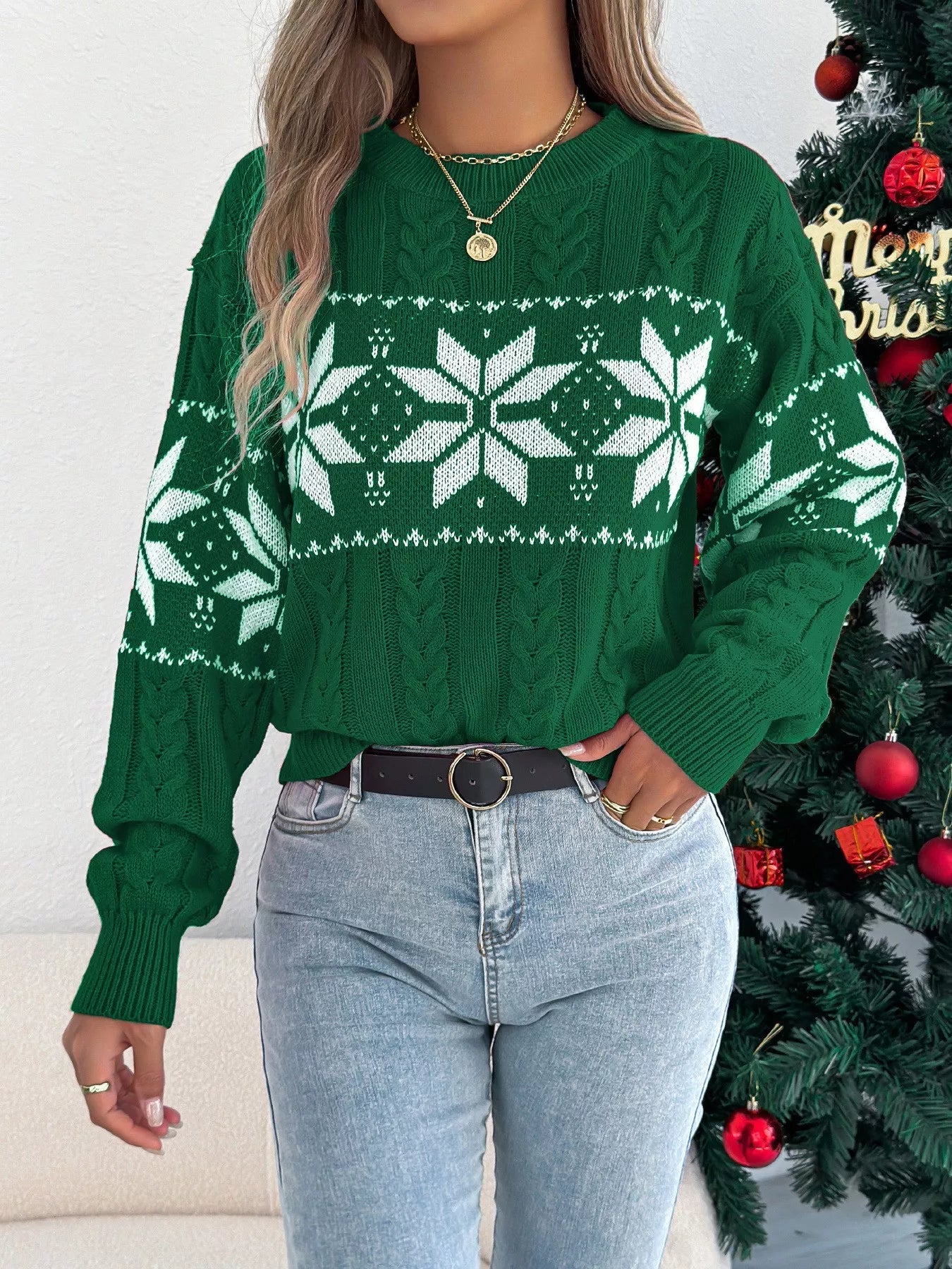 Christmas Snowflake Cable Knit Sweater 