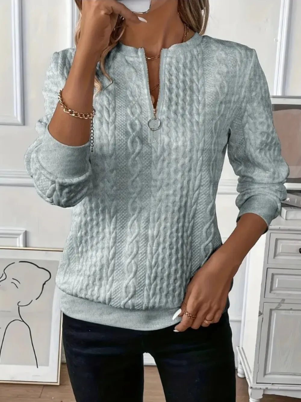 Texture Half Zip Long Sleeve Sweatshirt 