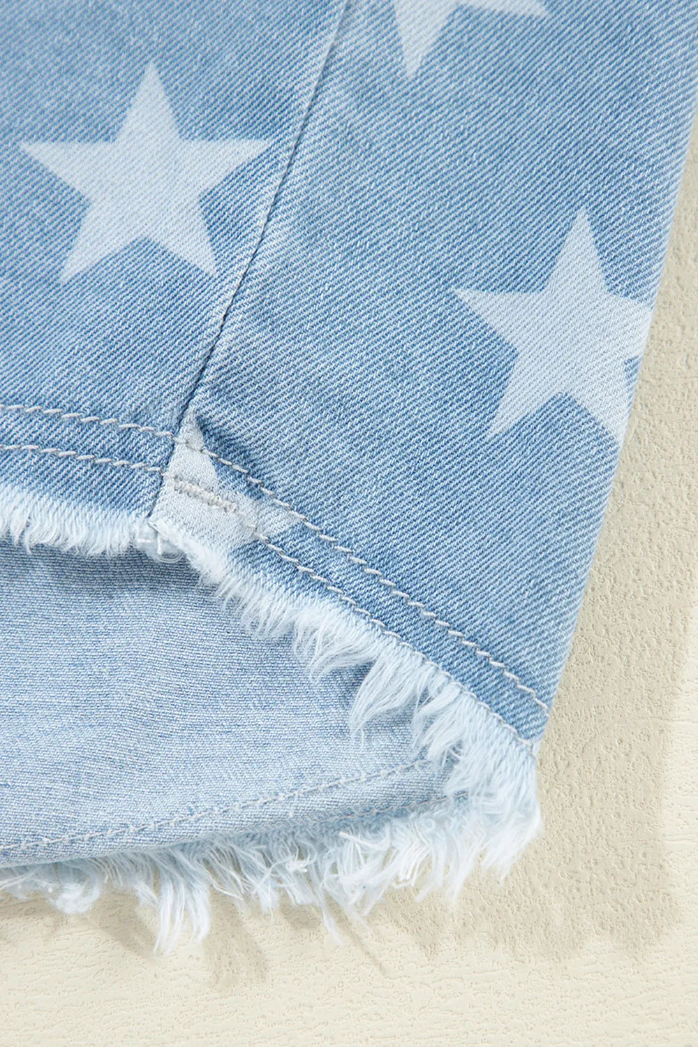 Raw Hem Star Collared Neck Denim Top 