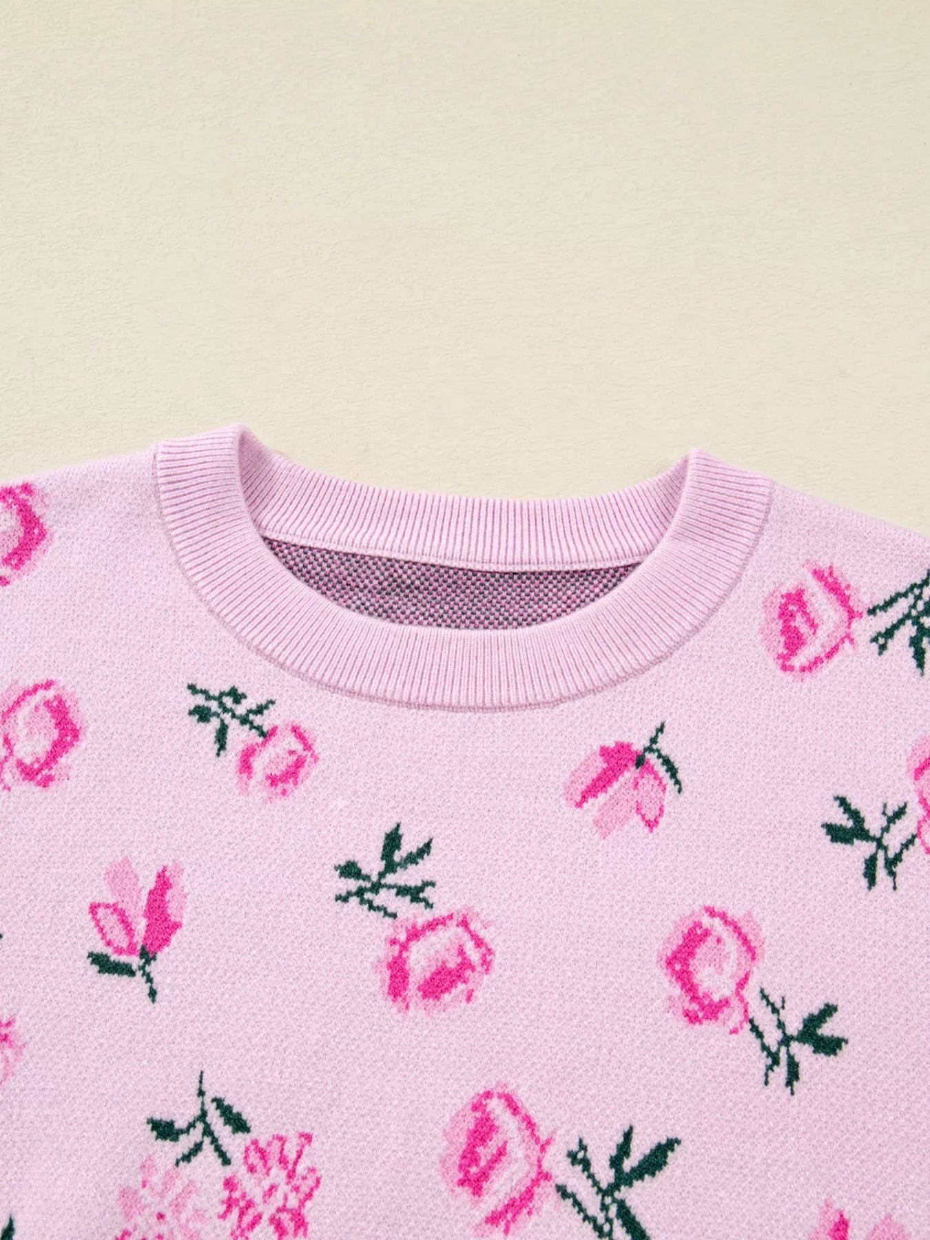 Floral Drop Shoulder Cropped Sweater 