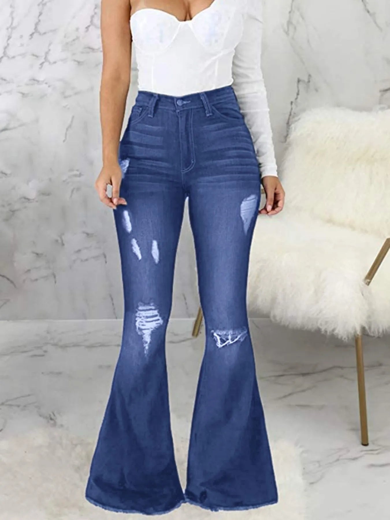Full Size Distressed Raw Hem Flare Jeans Plus Size 