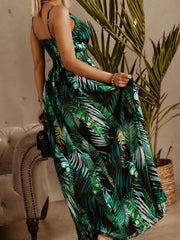 Smocked Printed Surplice Maxi Cami Dress 