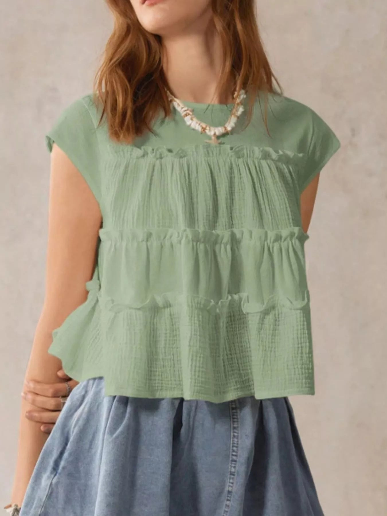 Tiered Cap Sleeve Blouse 