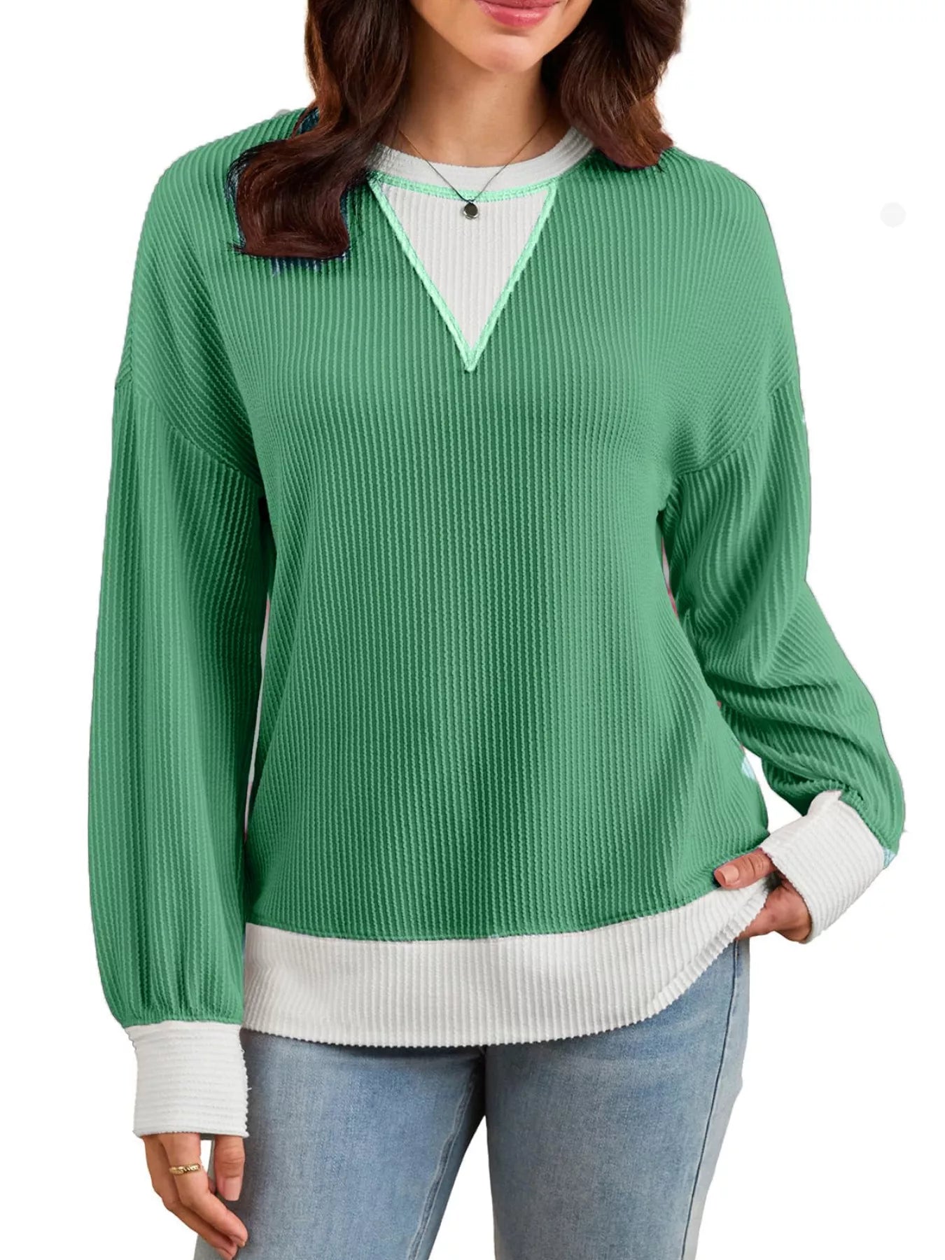Two-Tone Ribbed Knit Sweatshirt 