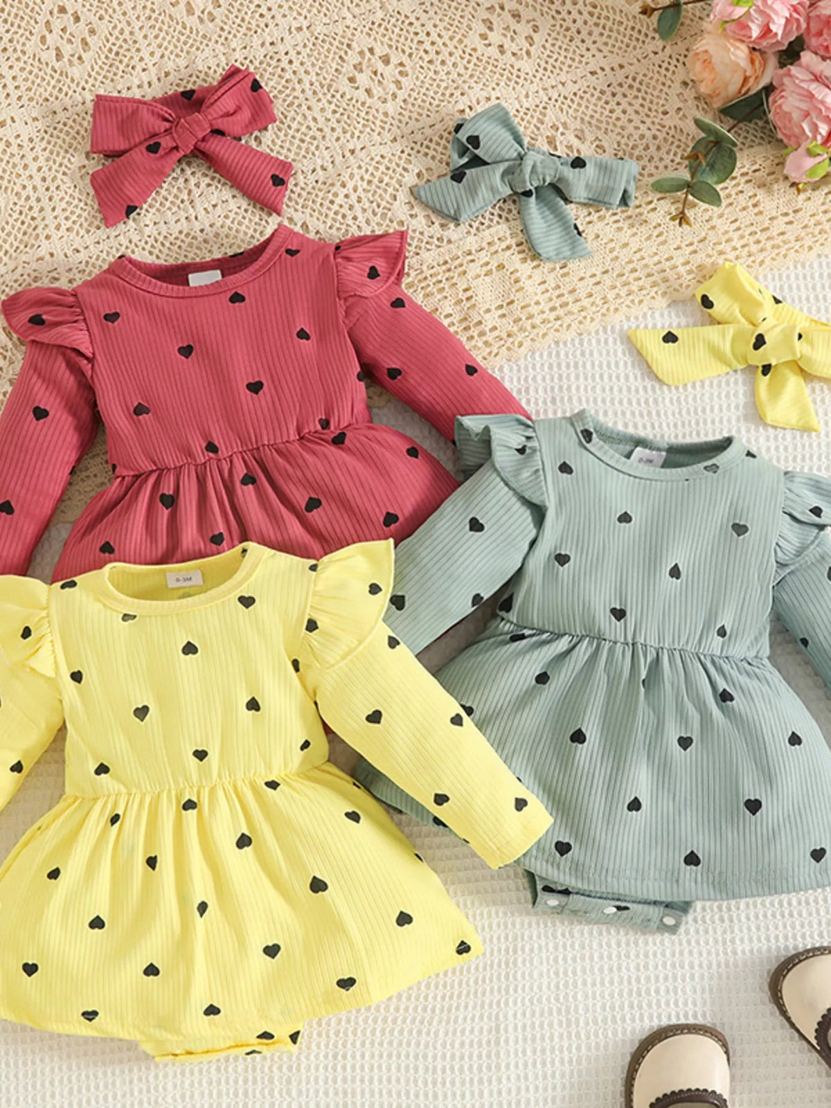 Children's Heart Print Dress & Headband Set 