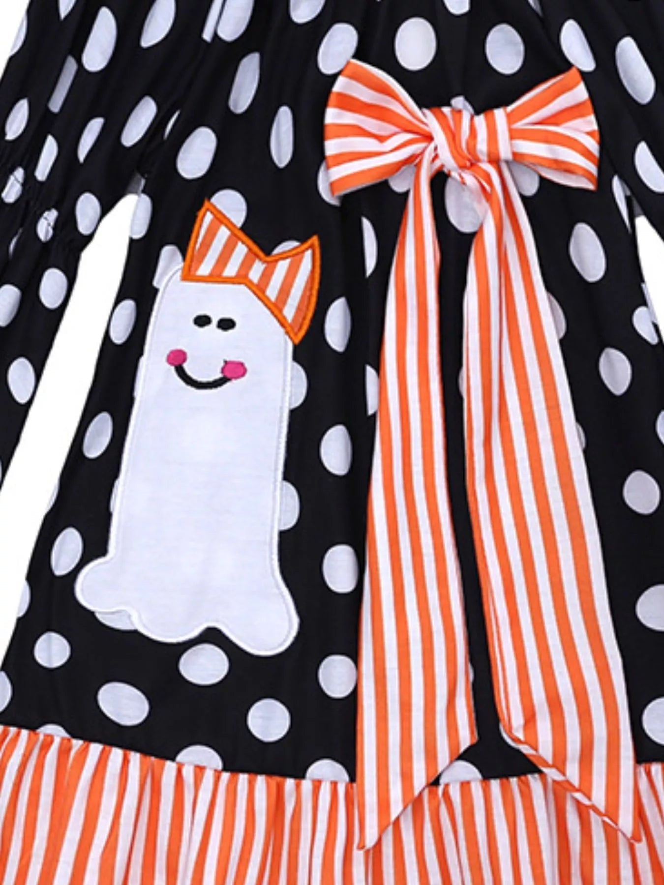 Children's Halloween Ghost Polka Dot Dress with Bow 