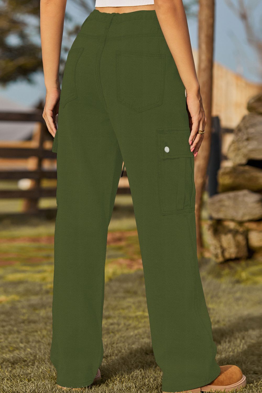 Loose Fit Drawstring Jeans with Pocket 