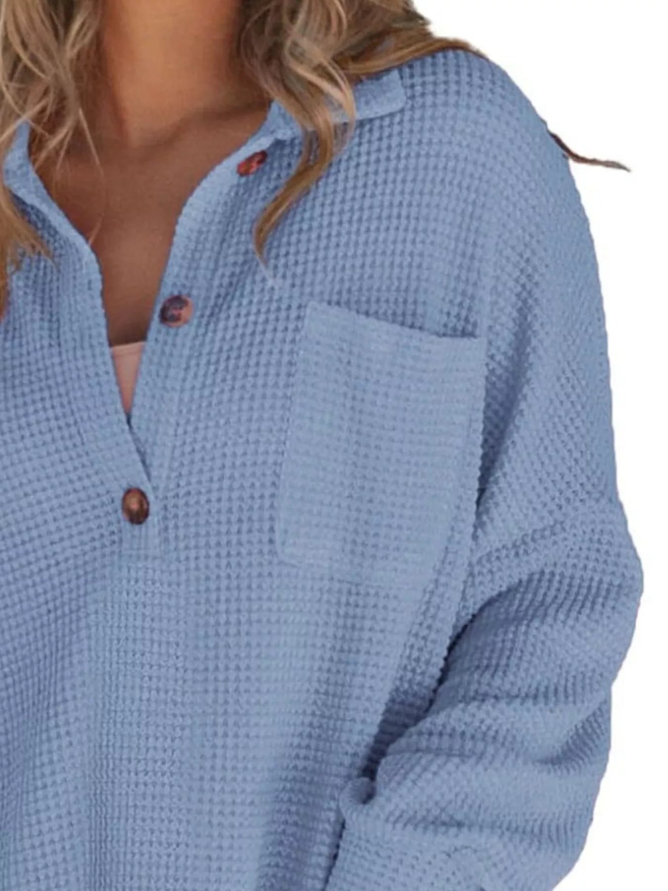 Casual Waffle Knit Button Detail Blouse 