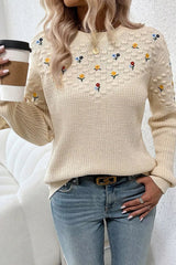 Floral Round Neck Dropped Shoulder Sweater 