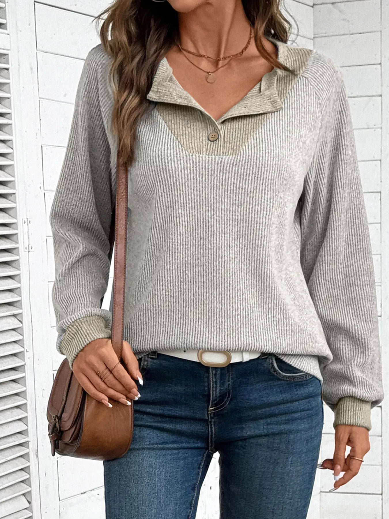 Ribbed Knit Two-Tone Top 