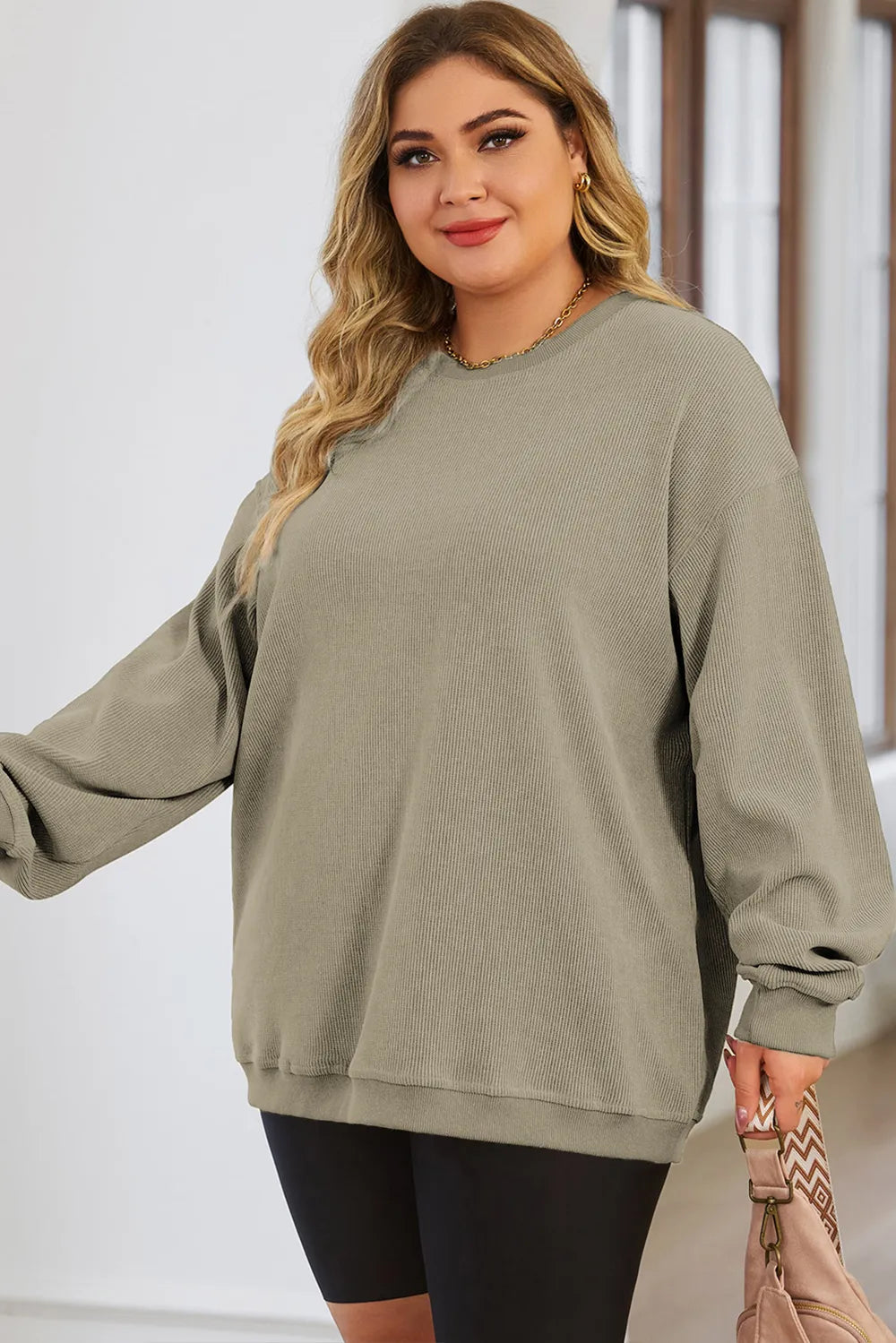 Plus Size Round Neck Dropped Shoulder Sweatshirt 