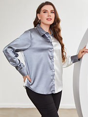 Plus Size Two-Tone Long Sleeve Shirt 