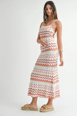 MABLE Lightweight Pointelle Chevron Knit Maxi Dress 