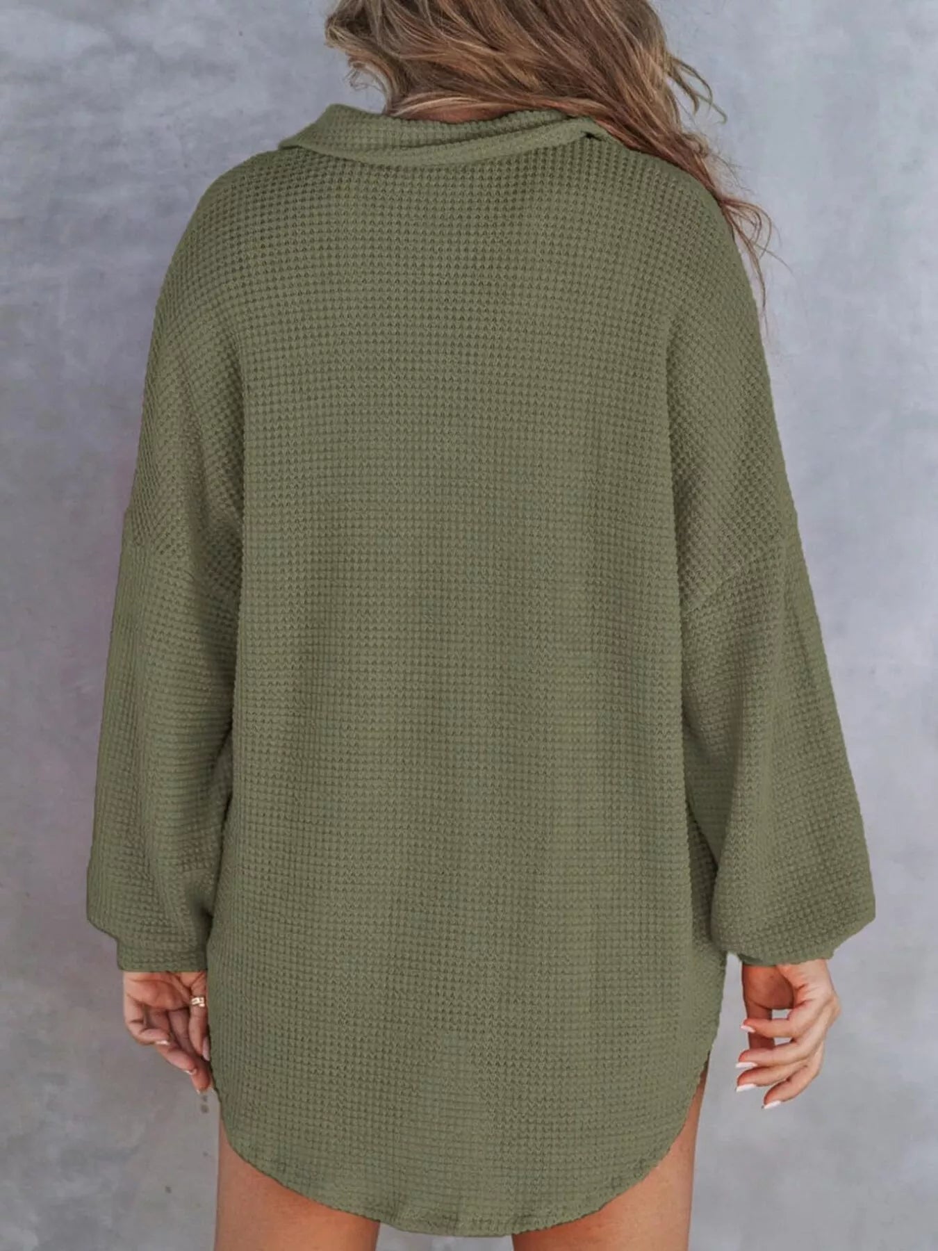 Casual Waffle Knit Button Detail Blouse 