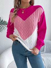 Color Block Cable Knit Sweater 