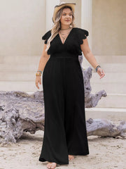 Plus Size Lace Cap Sleeve Wide Leg Jumpsuit 
