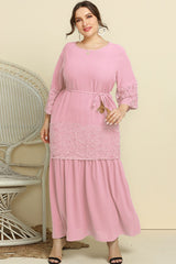 Plus Size Spliced Lace Tassel Belted Dress 