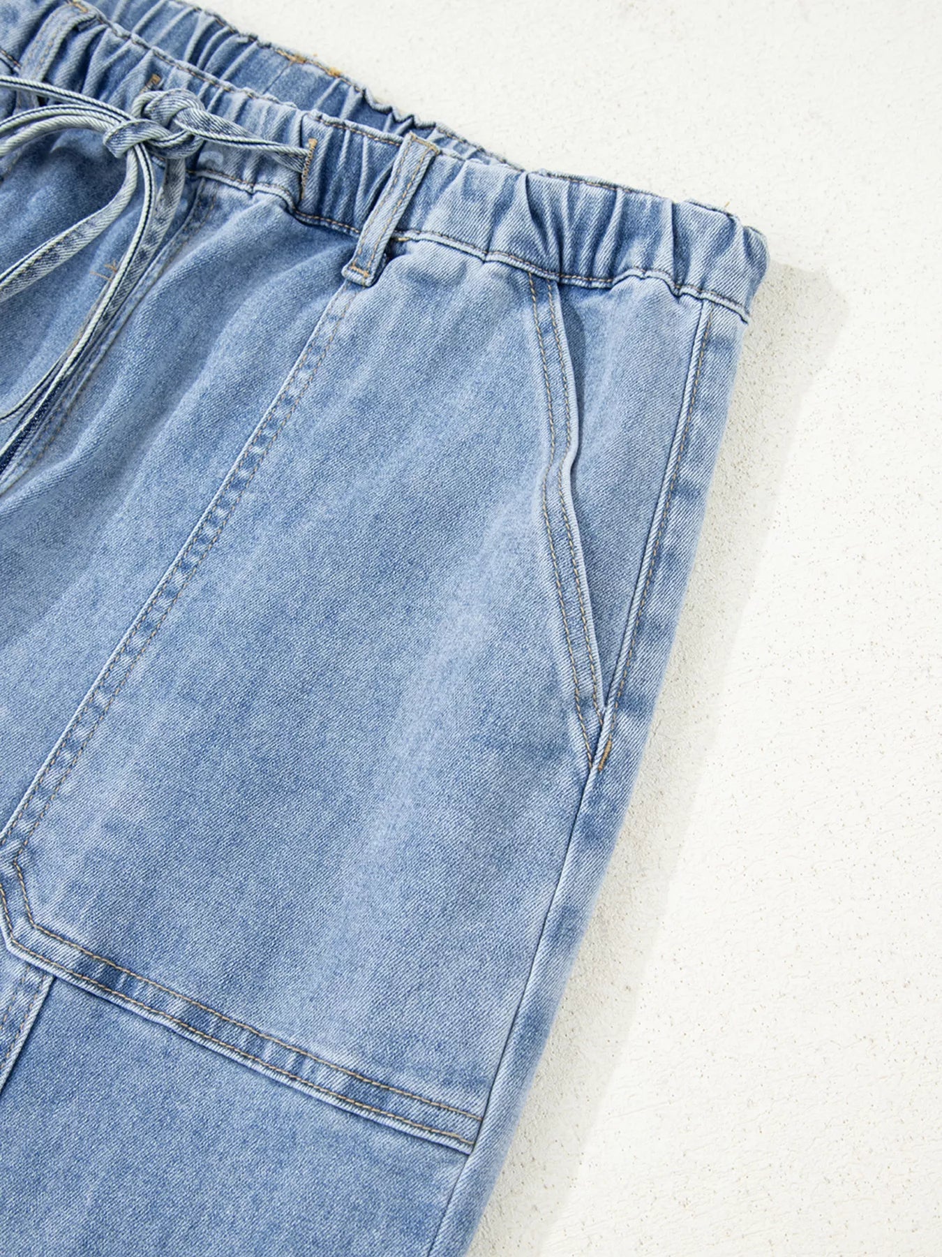 Wide Leg Drawstring Raw Hem Jeans 