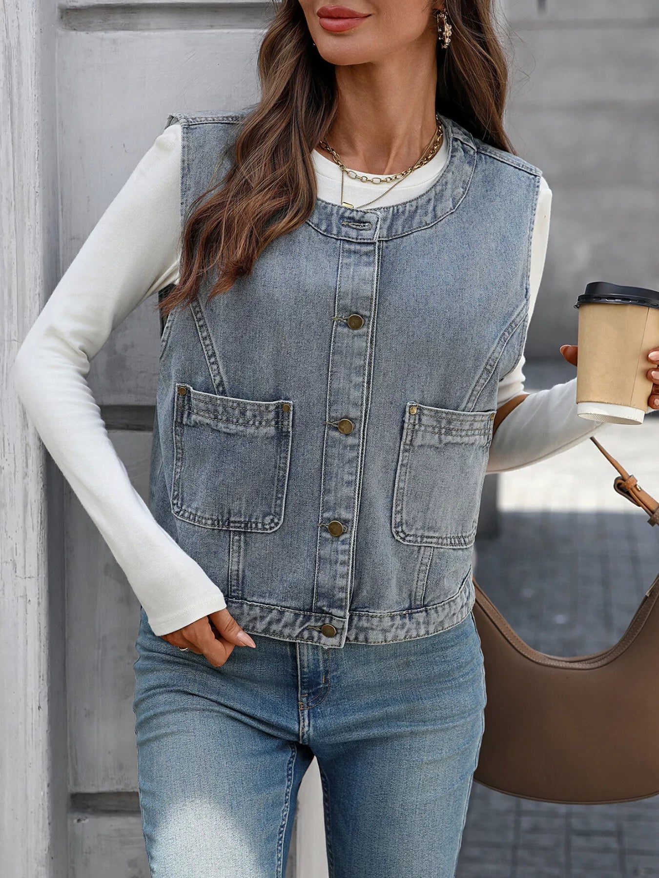 Button-Down Denim Vest 
