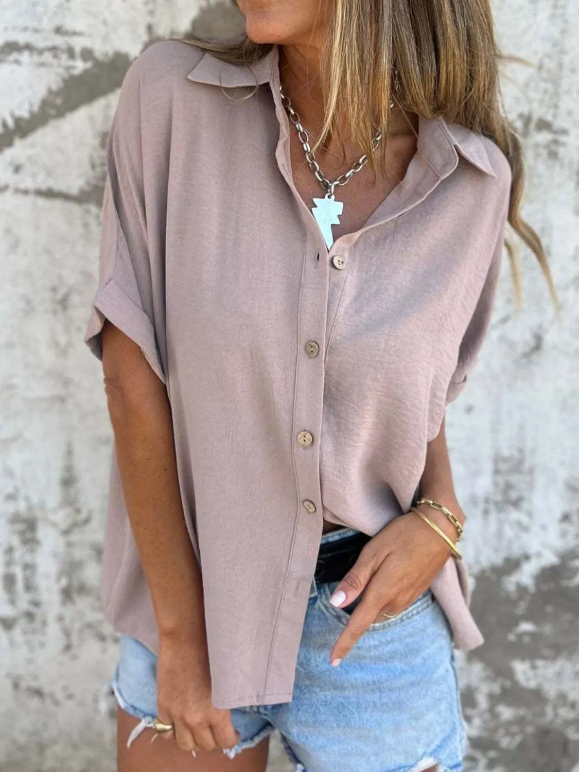 Full Size Collared Neck Half Sleeve Shirt Plus Size 