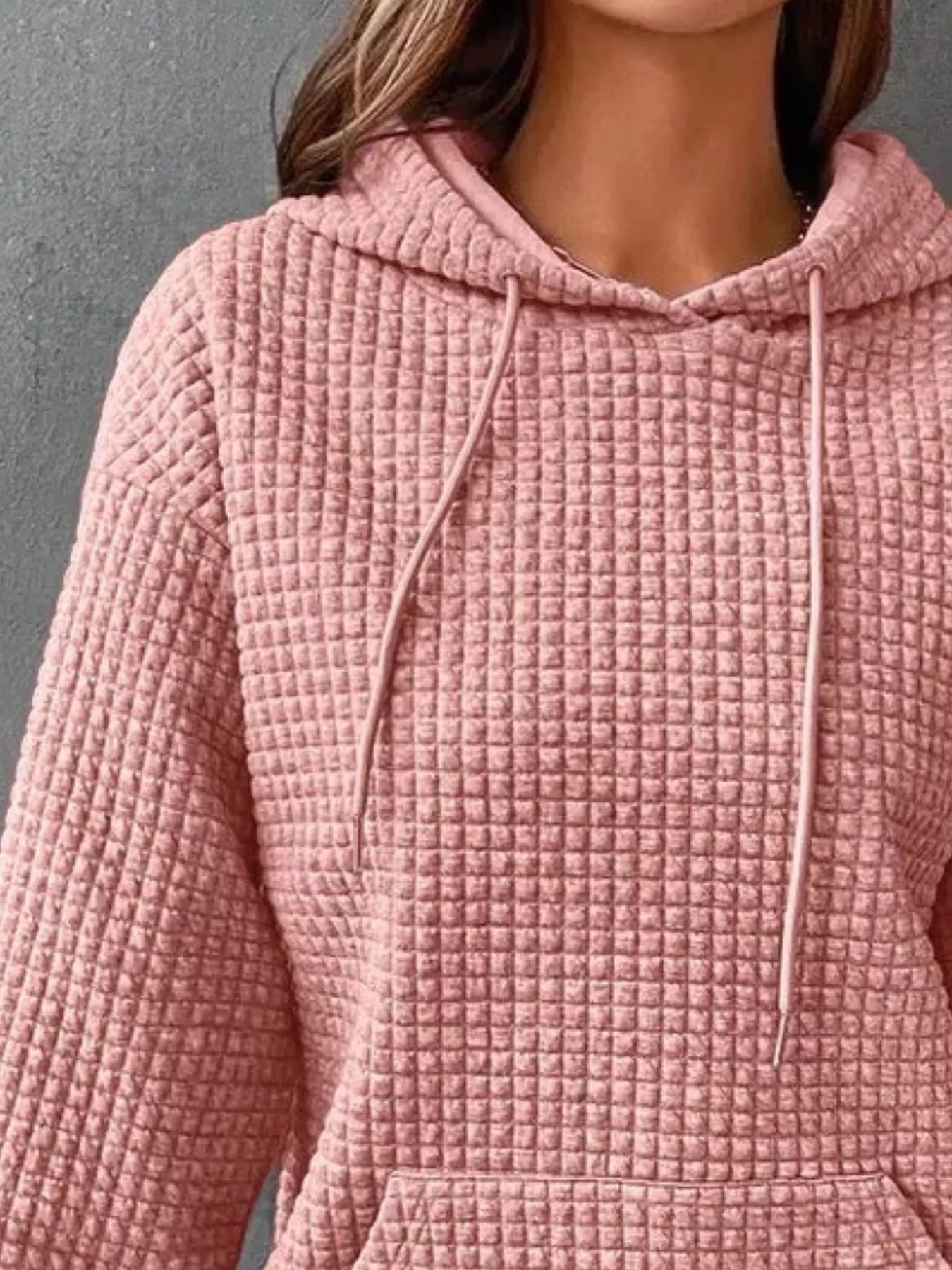 Full Size Textured Kangaroo Pocket Hoodie Plus Size 