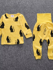 Children's Cute Cat Print Long Sleeve Top and Pants Set 