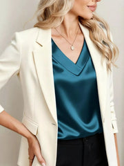 Satin V-Neck Cap Sleeve Blouse 
