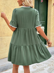 Lace Detail Notched Flounce Sleeve Mini Dress 