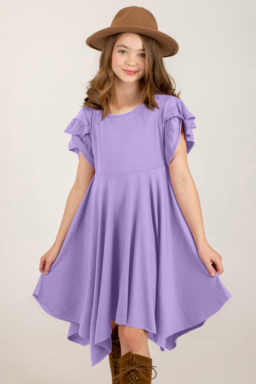 Round Neck Petal Sleeve Dress 