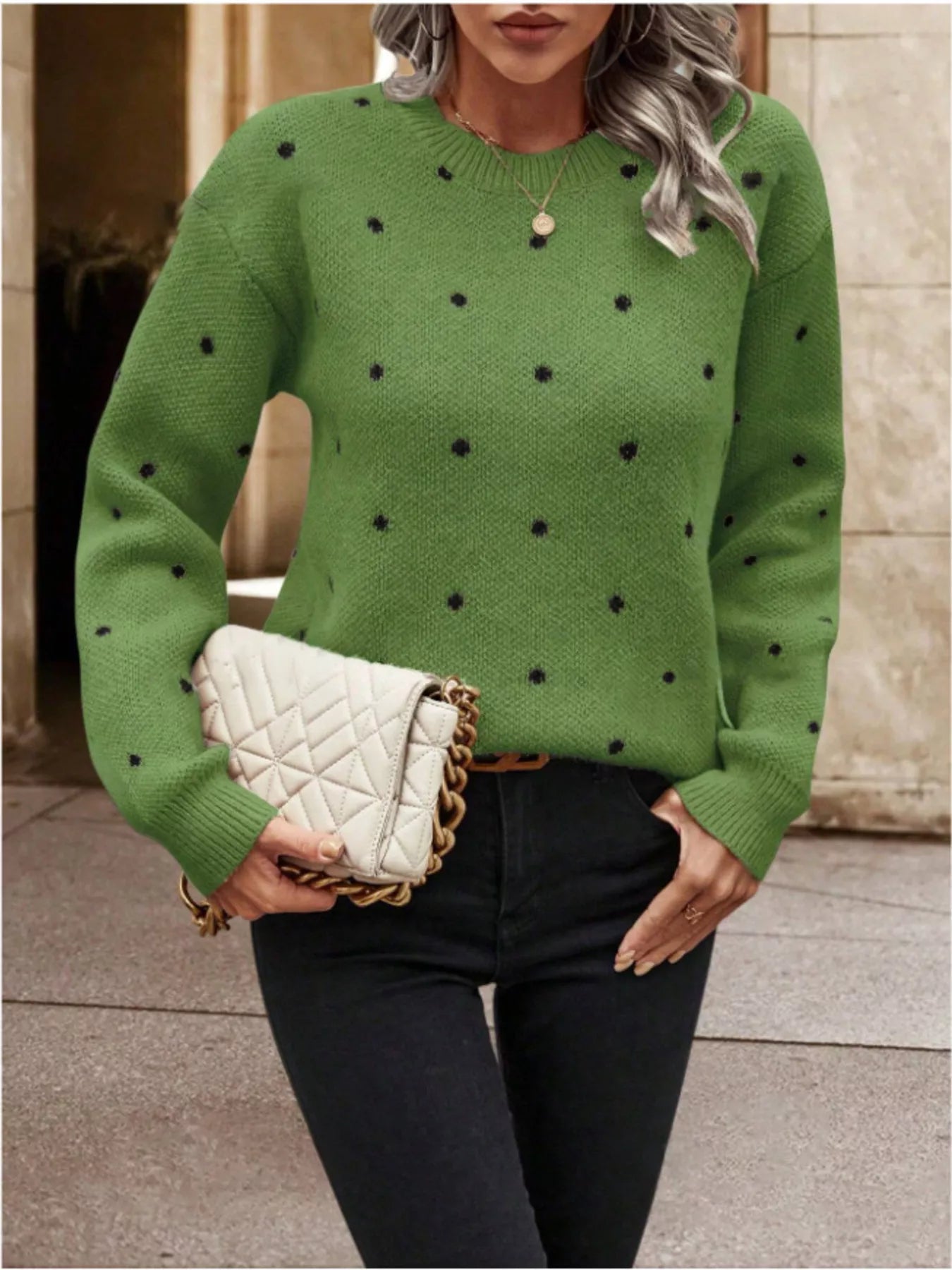 Polka Dot Long Sleeve Sweater 
