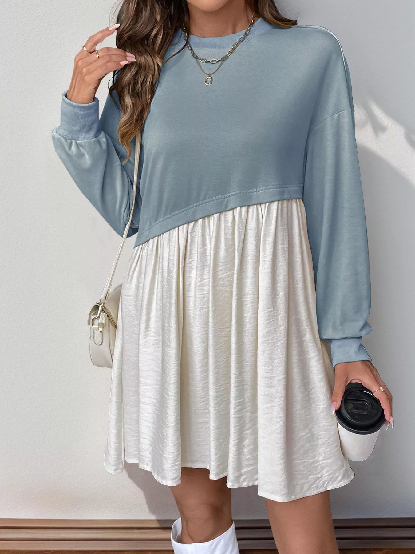 Two-Tone Dropped Shoulder Dress 