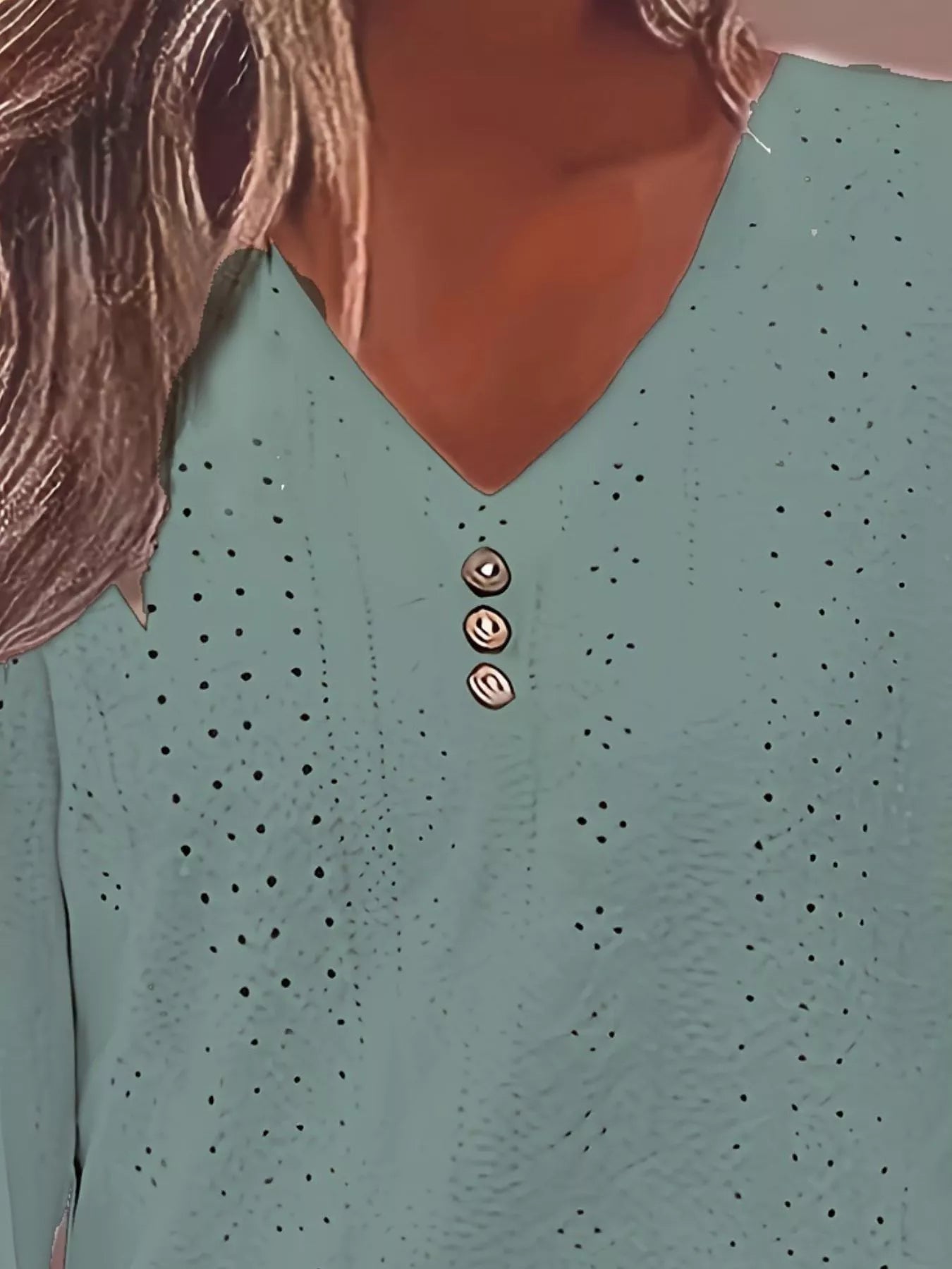 Plus Size Eyelet V-Neck Flounce Sleeve Blouse 