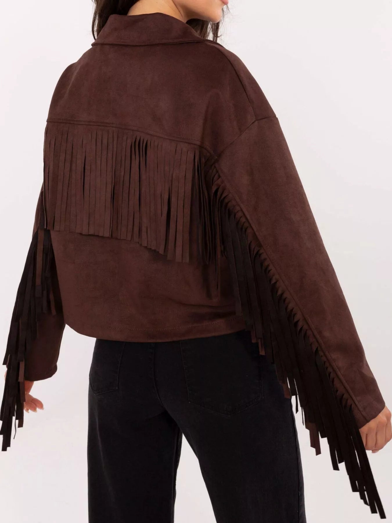 Fringe Button Up Suede Jacket 
