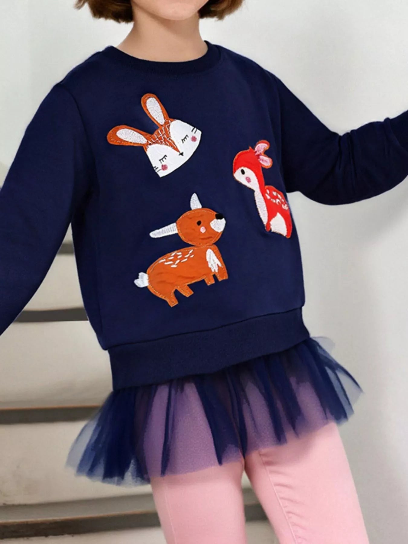 Children's Cute Animal Tulle Hem Sweatshirt 