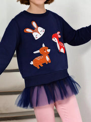Children's Cute Animal Tulle Hem Sweatshirt 