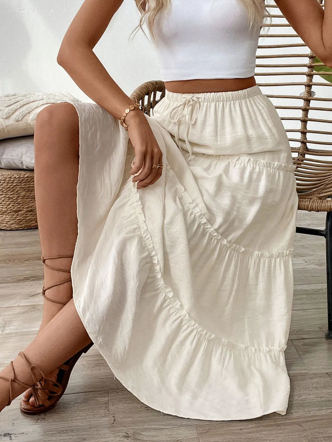 Drawstring Frill Tiered Skirt 