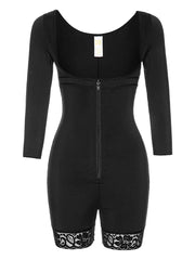 Full Size Zip Up Lace Detail Long Sleeve Shapewear 