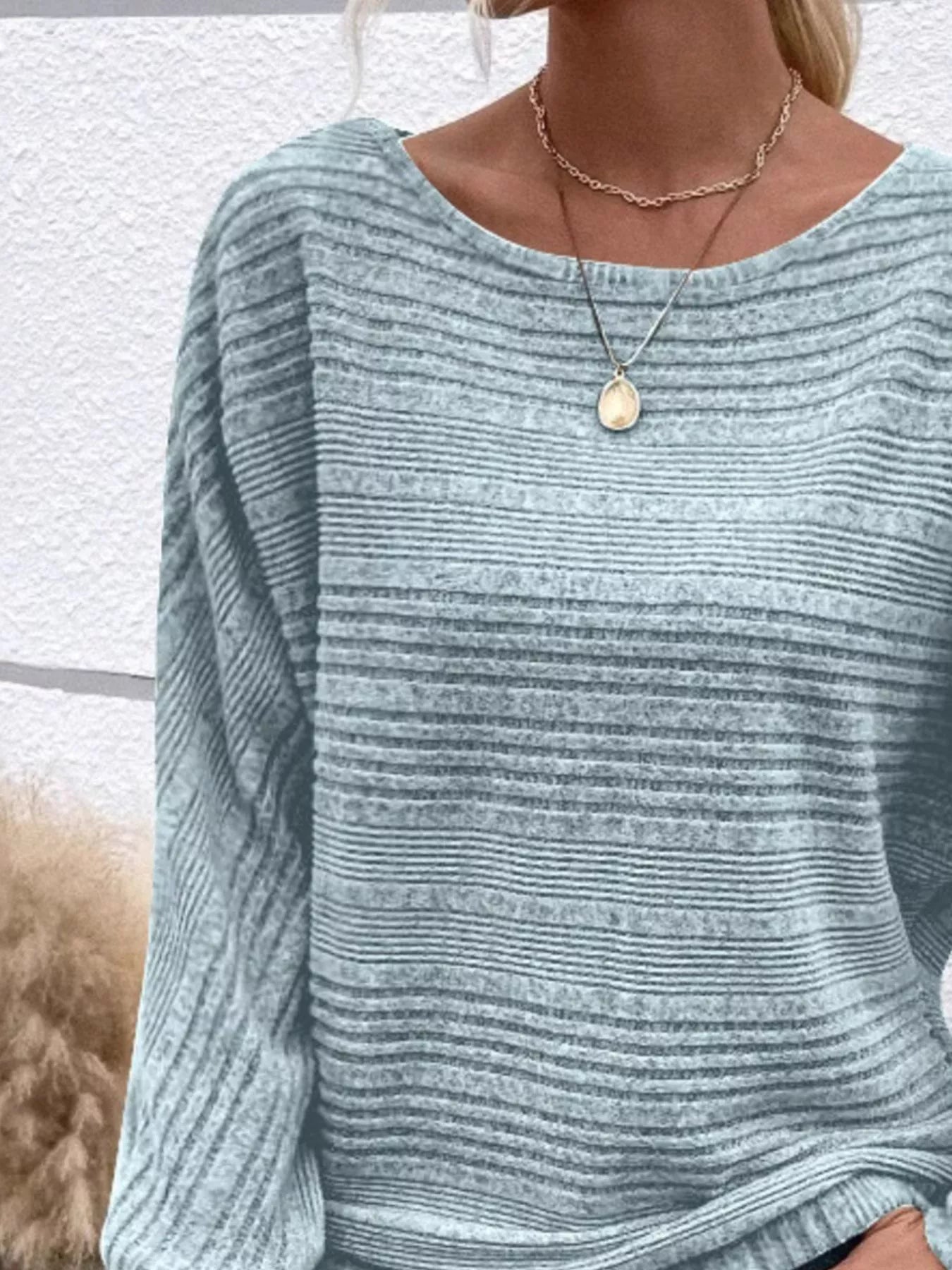Ribbed Round Neck Long Sleeve Top 