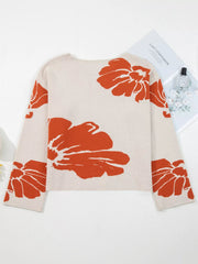 Flower Pattern Wide Sleeve Baggy Sweater 