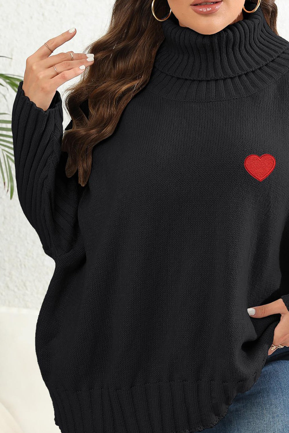 Plus Size Turtle Neck Long Sleeve Sweater 
