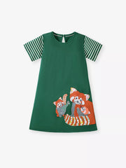 Children's Fox Round Neck Casual Dress 