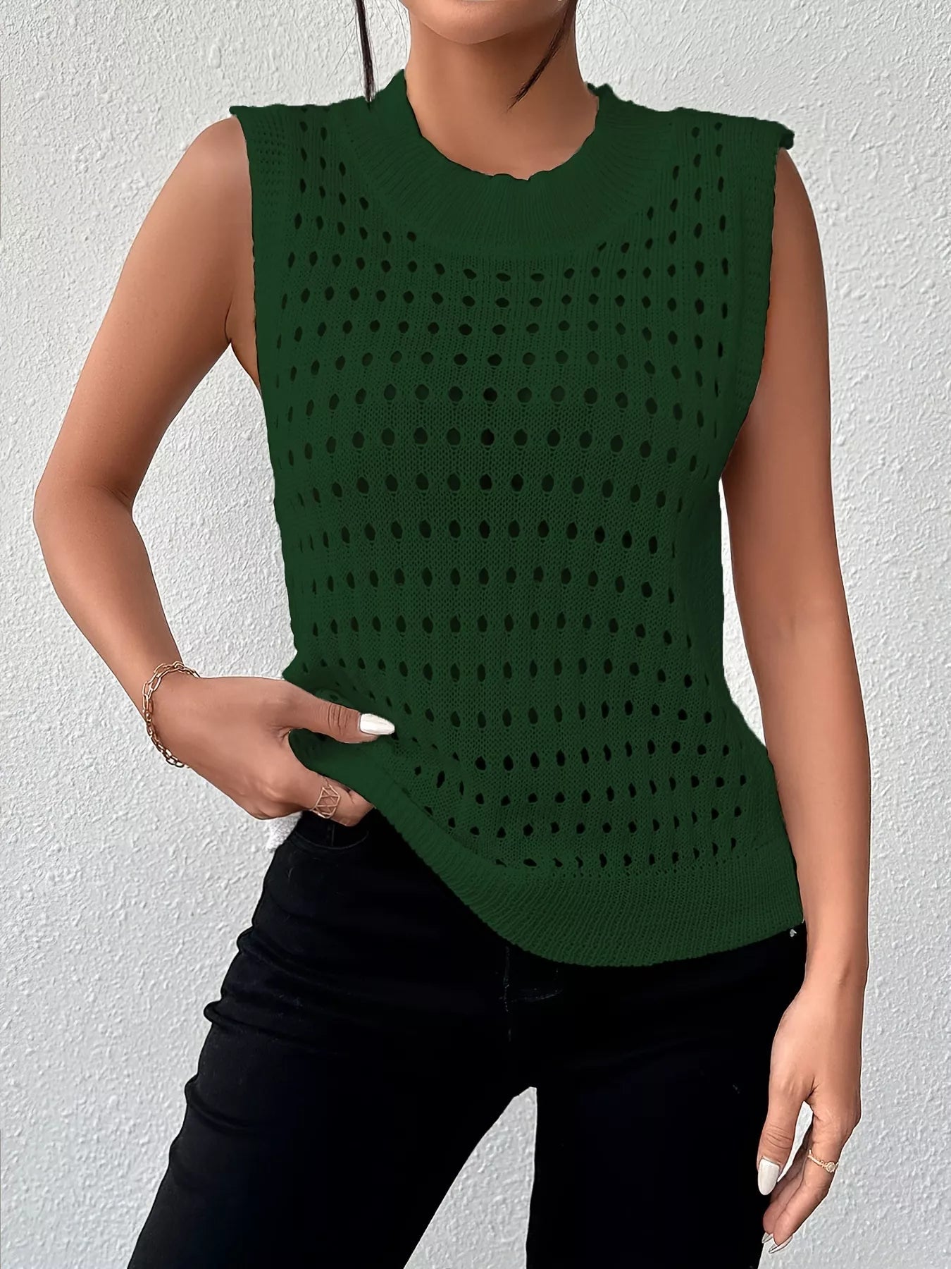 Hollow Out Round Neck Knit Tank 