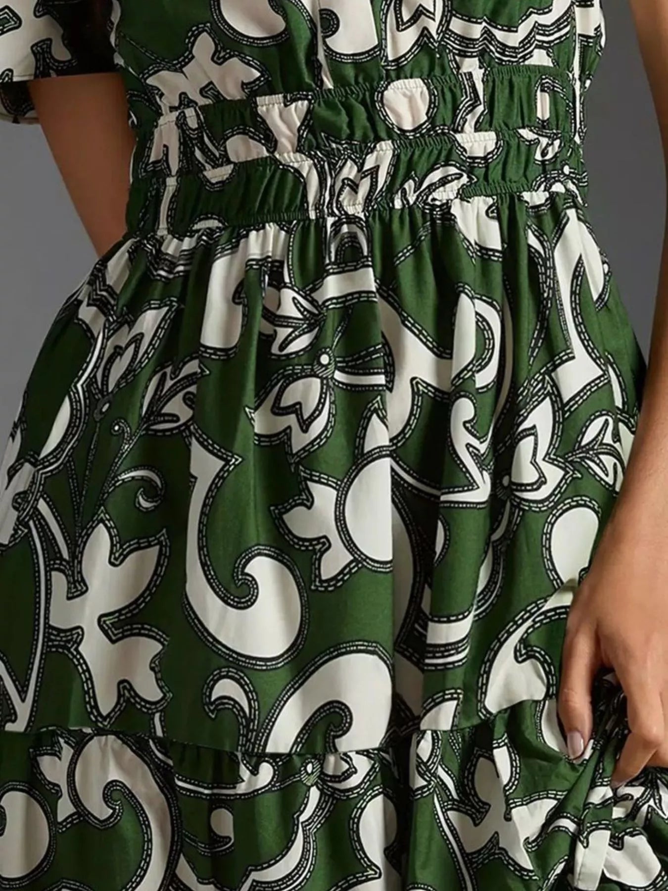 Printed Notched Short Sleeve Dress 
