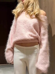 Fuzzy One Shoulder Sweater 